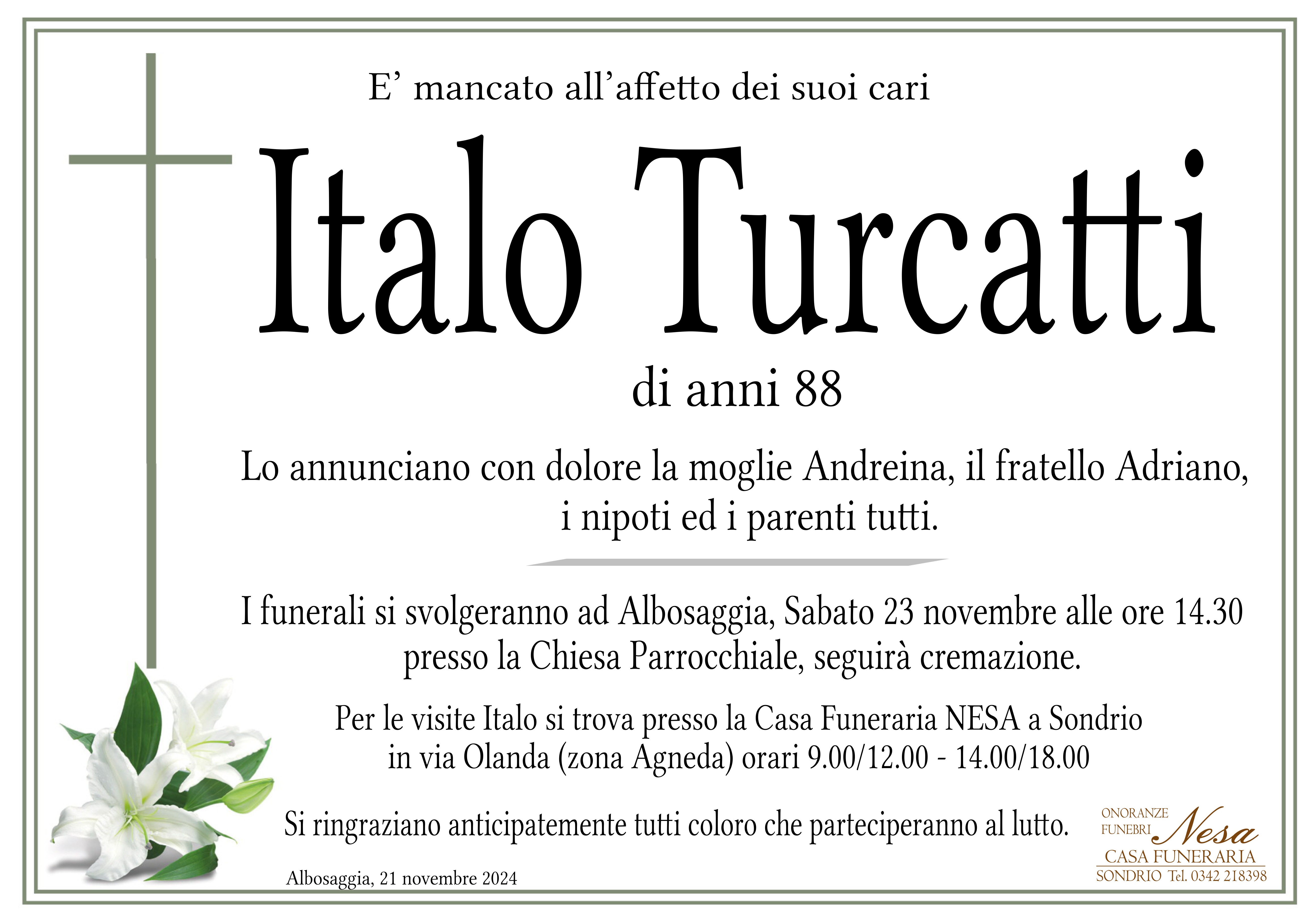 Necrologio ITALO TURCATTI